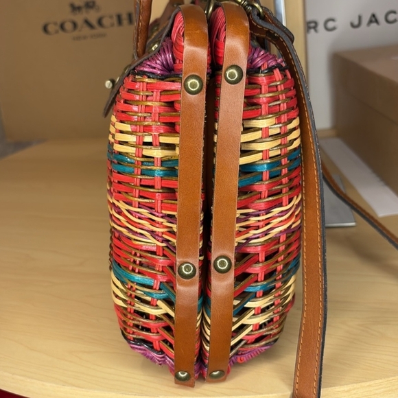 Patricia Nash Leather And Wicker Satchel Tote Bag Turn Lock - Picture 6 of 17